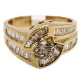 14kt Gold 1.50 ct Cognac & White Diamond Ring