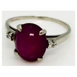 14kt Gold Cabachon Star Sapphire & Diamond Ring