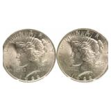 (2) 1922 Choice BU Peace Silver Dollars