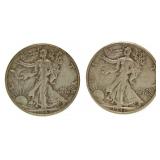 (2) 1942 & 43 (2) Walking Liberty Silver Halves