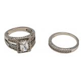 Emerald Cut 2.00 ct White Topaz 2 pc Bridal Set