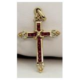 14kt Gold Garnet Cross Pendant