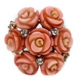 Elegant XL Pink Shell Carved Roses Ring