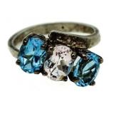Blue & White Topaz 3 Stone Ring