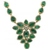 14kt Gold 151.59 ct Emerald & Diamond Necklace