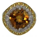 18kt Gold 5.75 ct Citrine, Sapphire & Diamond Ring