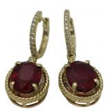 14kt Gold 7.81 ct Ruby & Diamond Oval Earrings