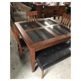Granite Table, 3  Chairs + Double Bench