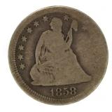1858 Seated Liberty Silver Quarter