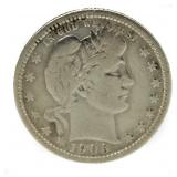 1906 Barber Silver Quarter
