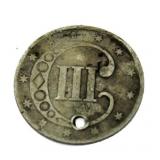 1852 Silver 3 Cent Piece "Holed For Pendant"