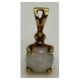 10kt Gold Genuine Fire Opal & Diamond Pendant