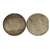 (2) 1922 Peace Silver Dollars