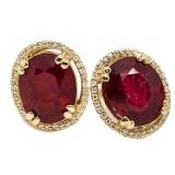 14kt Gold Oval 12.85 ct Ruby & Diamond Earrings