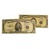 (2) 1953-A $5 Silver Certificates