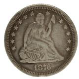 1876 Seated Liberty Silver Quarter