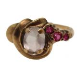 10kt Gold Antique White Topaz & Ruby Ring