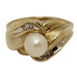 10kt Gold Pearl & Diamond Ring