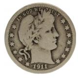 1911 Barber Silver Quarter