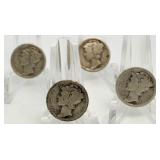 (4) Early Date Mercury Silver Dimes