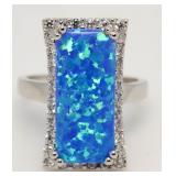 Alongated Australian Blue Opal Designer Ring