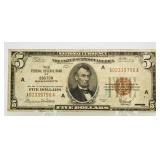 1929 Boston $5 National Currency Bank Note