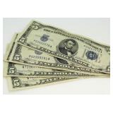 (5) 1934 Blue Seal $5 Silver Certificates
