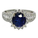 14kt Gold 3.79 ct Round Sapphire & Diamond Ring