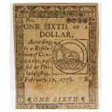 Incredibly RARE 1776 1/6 Dollar Colonial Currency