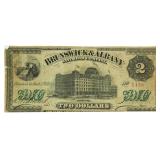 1871 Brunswick Albany Railroad $2 Broken Currency