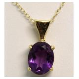 10kt Gold Oval Natural Amethyst Pendant