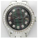 Ladies Oyster Datejust Blk MOP Diamond Rolex Watch