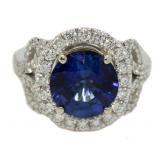 14kt Gold 5.56 ct Round Sapphire & Diamond Ring