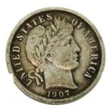 1907 Barber Silver Dime