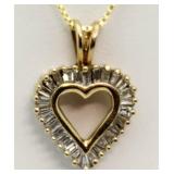 10kt Gold 1/2 ct Baguette Diamond Heart Pendant