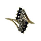 14kt Gold Genuine Sapphire & Diam. Waterfall Ring