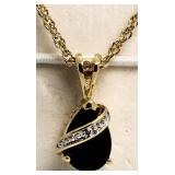 Genuine Pear Cut Onyx & Diamond Pendant