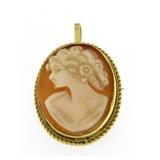 18kt Gold Antique Shell Carved Cameo Brooch/Pen