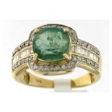 14kt Gold 2.50 ct Cushion Emerald & Diamond Ring