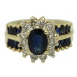 14kt Gold Genuine 2.60 ct Sapphire & Diamond Ring