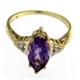 10kt Gold Fancy Marquise Amethyst & Diamond Ring