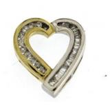10kt Gold Round & Baguette Diamond Heart Pendant