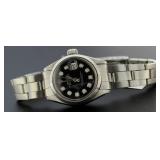 Ladies Oyster Date Black Diamond Dial Rolex Watch