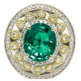 14kt Gold Oval 4.85 ct Emerald & Diamond Ring