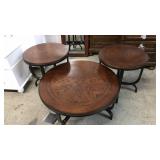 3 pc Round Oak Coffee & 2 Ends