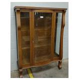Antique Wide Oak Empire Curio W/ Shelves