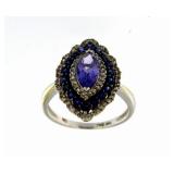 14kt Gold Ceylon-Blue-White Sapphire Marquise Ring