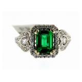18kt Gold 2.22 ct Step Cut Emerald & Diamond Ring