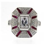 Vintage Style Radiant White Topaz & Ruby Ring
