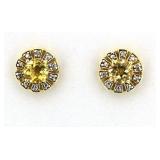 Genuine Golden Citrine & Diamond Earrings